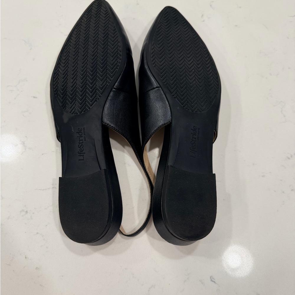 Life Stride Black Pointed Toe Slingback Flats - Picture 6 of 6